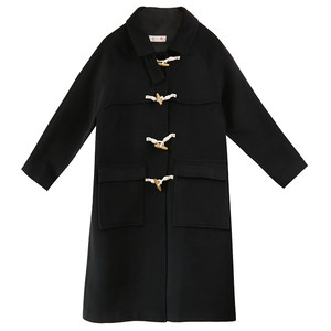 SUIN2025 autumn and winter new Korean style college style black long horn button wool coat coat women 9382
