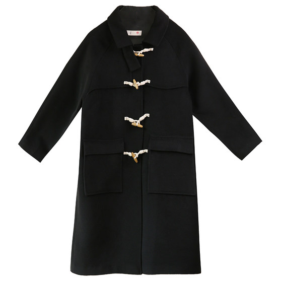 SUIN2025 autumn and winter new Korean style college style black long horn button wool coat coat women 9382
