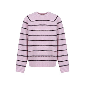 
Fano sheep wool blended yarn berry pink brown atmospheric striped knitted pullover sweater for women 2025