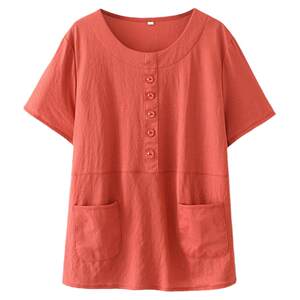 Middle aged and elderly women's clothing, plus size, chubby mom, summer short sleeved T-shirt, middle-aged mom, loose fitting belly covering, hidden meat top
