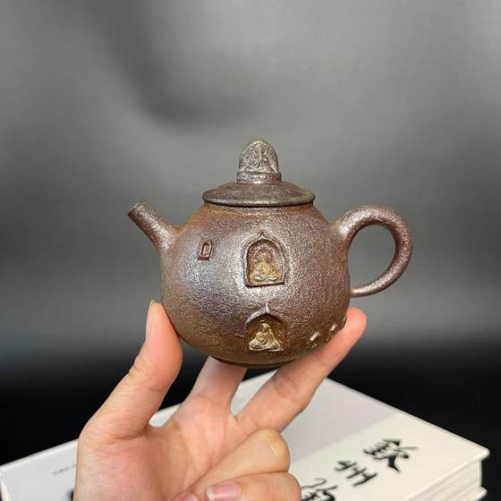 钦州坭兴陶精品柴烧郭梁浮雕莫高窟茶壶手工原矿非紫砂六堡茶器