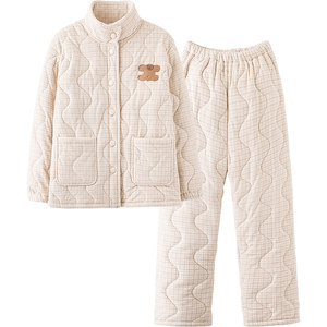 
Mrs. Sili couple pajamas for winter women thickened plush three-layer cotton super thick winter men can wear cotton jackets outside