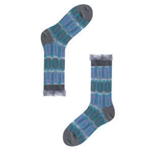 
AR socks women's mid-calf socks spring and summer thin retro versatile blue lace ribbed glossy stockings ballet style