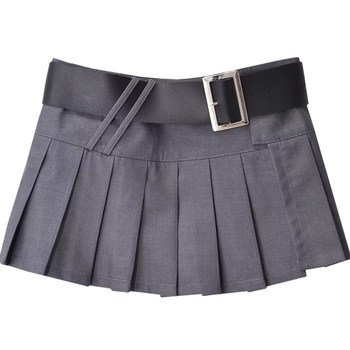Ultra -short retro girl A -line wide belt pleated skirt
