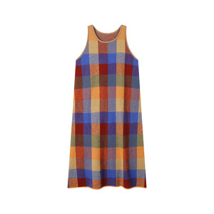 
Wu Tongtong colorful plaid drape U-neck sleeveless off-shoulder dress for women summer Korean style loose slimming A-line long skirt