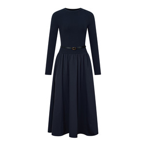 
HeyDress French splicing dress women's autumn and winter retro waist slimming a-line umbrella skirt long-sleeved skirt