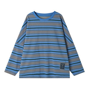 
Pudding Haru Children's Clothing Autumn Boys' Long-Sleeved Tops 2026 Spring and Autumn New Children's Contrast Color Splicing Striped T-Shirt