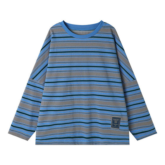 
Pudding Haru Children's Clothing Autumn Boys' Long-Sleeved Tops 2026 Spring and Autumn New Children's Contrast Color Splicing Striped T-Shirt