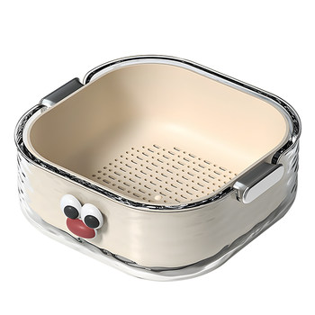 Double-layered vegetable sink drain basket six-piece set for kitchen living room household fruit plate simple plastic vegetable basket