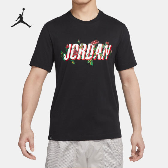 Nike/耐克官方正品Jordan夏季男子运动玫瑰印花短袖T恤DQ7389-010