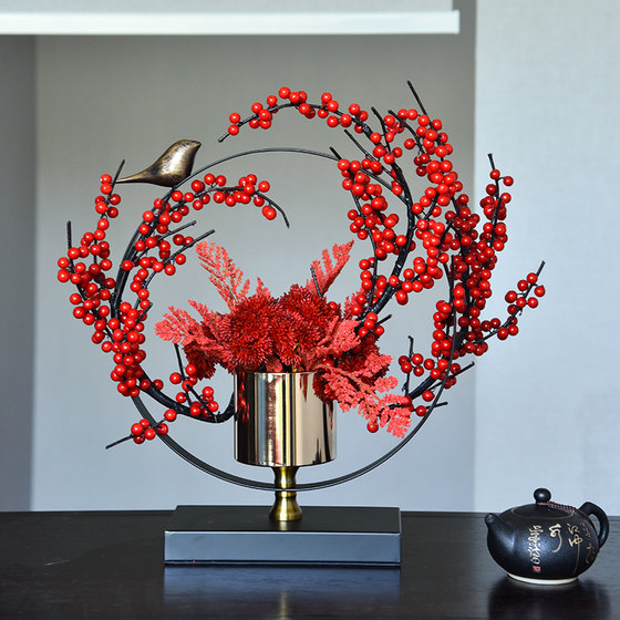 새로운 중국어 선 스타일 시뮬레이션 꽃 수국 베리 장식품 거실 모델 룸 티 룸 꽃꽂이 식탁 부드러운 장식