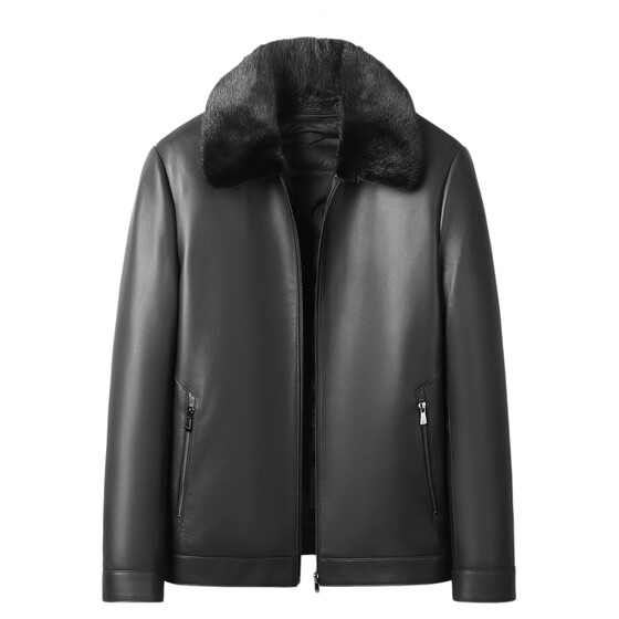 
Winter Haining genuine leather jacket for men sheepskin mink fur collar genuine leather down jacket dad goose down leather jacket jacket
