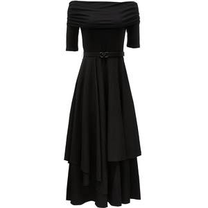
Vero Moda Outlet dress autumn and winter new style one-line collar five-sleeve slim A-line elegant temperament popular