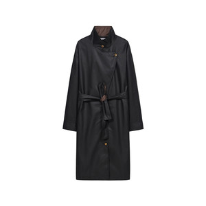 
DOSORDONTS Paper Man 2025 Autumn New Oil Wax Feel Double-layer Collar Contrast Color Silhouette Mid-Length Windbreaker for Women