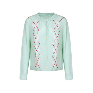
Fano Mint Mambo Handmade Diamond Embroidered Round Neck Loose Wool Mohai Sweater Cardigan Jacket Women