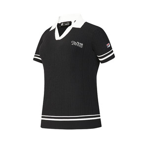 FILA official women's woven POLO shirt 26 summer new tennis sports slim V-neck knitted short-sleeved top