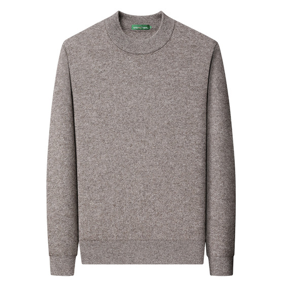 
Chunzhu Shijia 100% cashmere sweater men's round neck sweater double-ply thickened warm middle-aged bottoming knitted woolen sweater