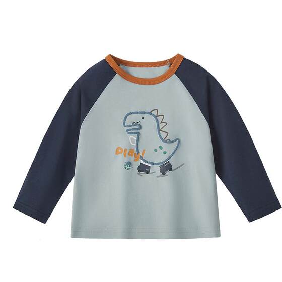 
jellybaby boys' long-sleeved T-shirt baby spring dinosaur print children's fashionable spring clothing new children's tops