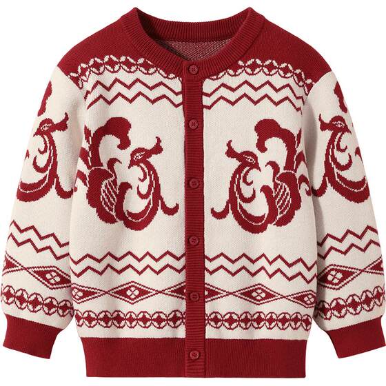 
BETUS baby coat New Year's red sweater Spring and Autumn Year of the Horse male and female baby inner sweater children's cardigan