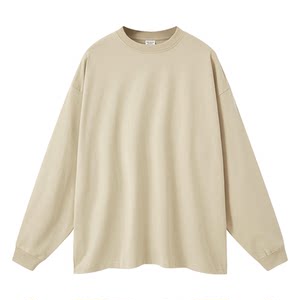 
Xinjiang cotton 400g heavyweight pure cotton milk tea color round neck long-sleeved T-shirt spring and autumn cotton inner layering shirt for men and women