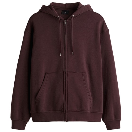 
HM Men's and Women's Sweater Winter New Couple's Wear Plum Red Zipper Hooded Jacket Cardigan 1308010