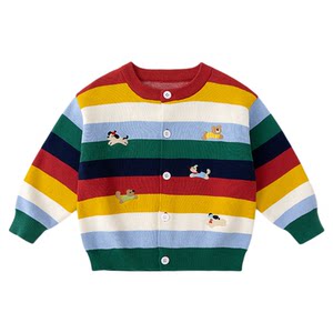 
Dudu baby sweater cardigan spring cotton sweater children's tops boys and girls round neck fashionable jackets