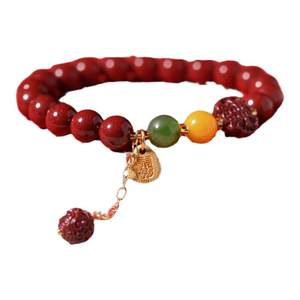 
Cinnabar bracelet for women and men's jade jade loose beads beads beads single bead accessories red crystal year bracelet for zodiac year