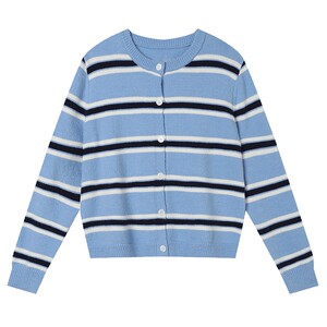 
White Deer Language Retro Stripe Contrast Color Round Neck Knitted Cardigan 25 Autumn and Winter New Niche Age Reducing Versatile Sweater Jacket