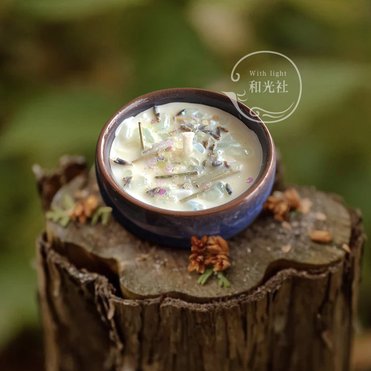 Hailan Treasure Candle Natural Crystal Crystal Flower Soy Soy Soy Round Ceramics Yoga Meditation Blue Lavender ()