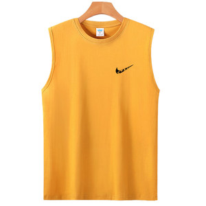 
100% pure cotton vest men's sleeveless T-shirt round neck sweatshirt sports fitness loose cut sleeves plus size base top