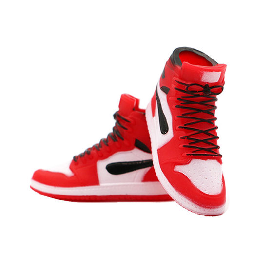 
Mini AJ red and white basketball shoes model, male god boy birthday cake decoration ornament baking accessories, left foot style