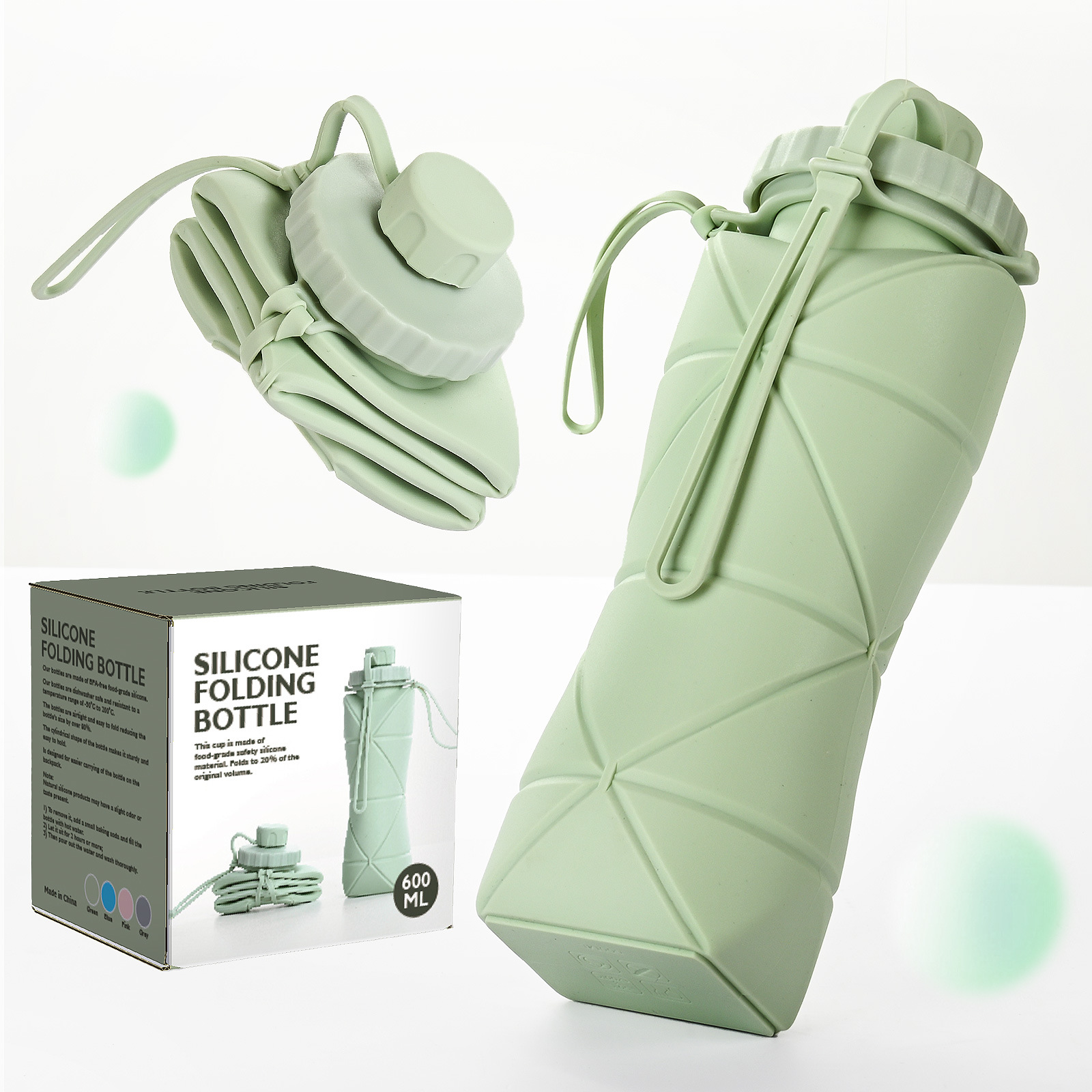 户外旅行运动便携硅胶食品级伸缩折叠杯运动水壶可折叠硅胶杯