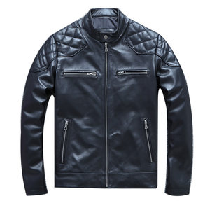 Pick up Haining's head layer Cowhide leather leather leather clothes men's short locomotive stand -up collar large -size jacket outer sleeve slim leisure reciprocating