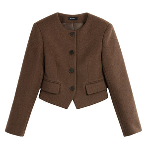 
MULVAN [30% off spot goods] Low luxury, round neck, shoulder length, short woolen coat for women, wool coat