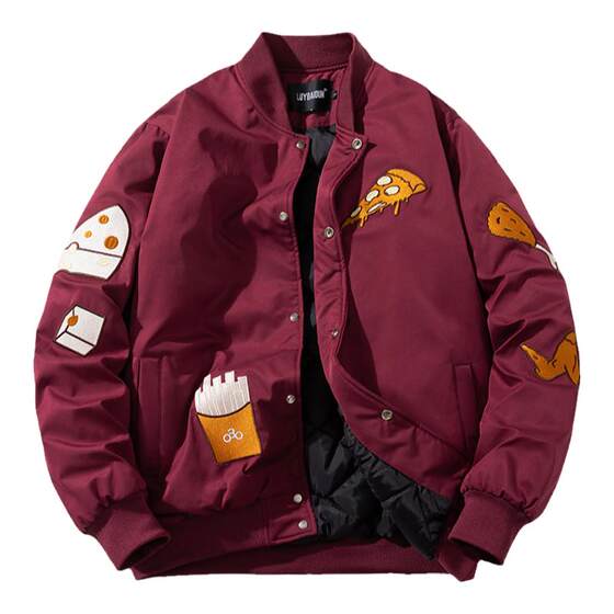 
mYes Makino Mori American hamburger embroidered baseball uniform men's trendy brand autumn and winter thickened jacket coat couple wear cotton clothing