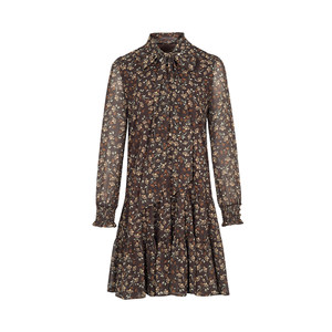 
Yuxiangfei floral dress, feminine and elegant, autumn fashion, floating collar, printed chiffon skirt, A-line mid-length skirt