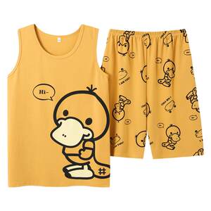 
Cute vest couple pajamas summer one man and one woman pure cotton sleeveless men summer summer suit home clothes