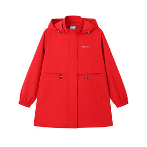 
ELLE ACTIVE women's sports windbreaker atmospheric waist-hugging slim zipper jacket hooded women's mid-length jacket