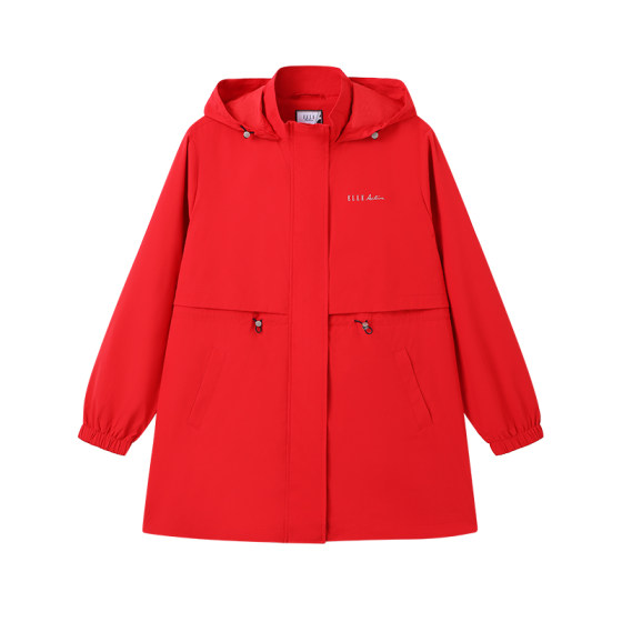 
ELLE ACTIVE women's sports windbreaker atmospheric waist-hugging slim zipper jacket hooded women's mid-length jacket