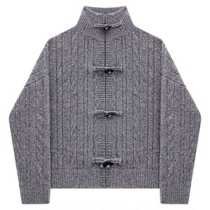 
HONORE Gu Yue sheep wool imported real horn retro twist knitted suit cardigan jacket + high waist skirt