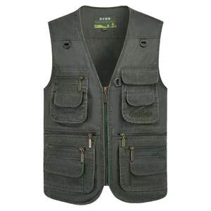 
Men's pure cotton vest spring and autumn coat middle-aged and elderly horse clip loose crans outdoor multi-pocket dad fishing vest