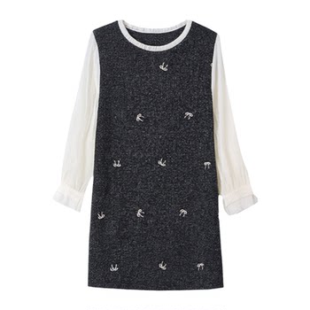 Qisao women's autumn and winter new style embroidered small fragrant style waist-cinching A-line skirt covers the flesh and makes fat MM large size dress