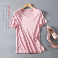 Летняя шелковая модная футболка с коротким рукавом, шелковый цветной трикотажный лонгслив, топ, короткий рукав, V-образный вырез
