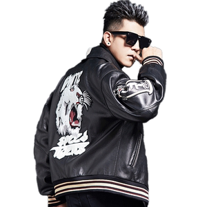 
2026 New Motorcycle Wear Sheepskin Leather Jacket Men's Genuine Leather Jacket Tiger Embroidery Thickened Loose Casual Jacket Trendy