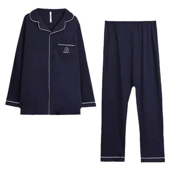 Authentic red bean pajamas 100% cotton summer couple long-sleeved trousers home wear set men and women loose cotton