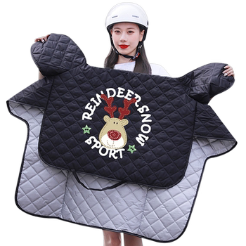 The electric motorcycle is protected from the wind by a summer sunscreen and makes a wish