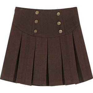 
Leprechaun's Pocket Retro Double-Breasted Pleated Skirt Women's 2025 Winter New High Waist Short Skirt Christmas Wear