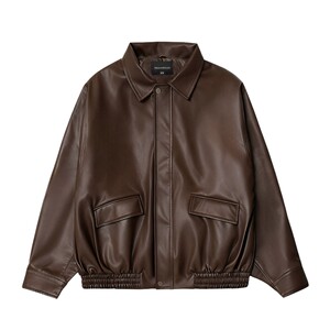 Hey Ma Qizu American lapel leather jacket short jacket retro spring and autumn men and women casual Maillard motorcycle jacket
