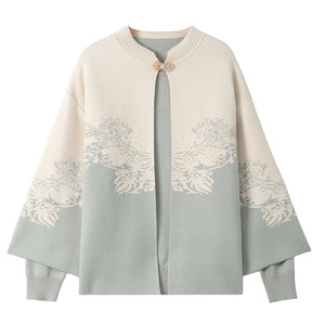 Middle-aged mother's autumn two-piece set of Western-style knitted sweater jacket, middle-aged and elderly women's top and fleece suit