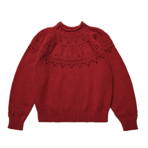 Orange CHIU grandmother handmade wool jacket retro red sweater female wool rough spinning disk knitted collar shirt
